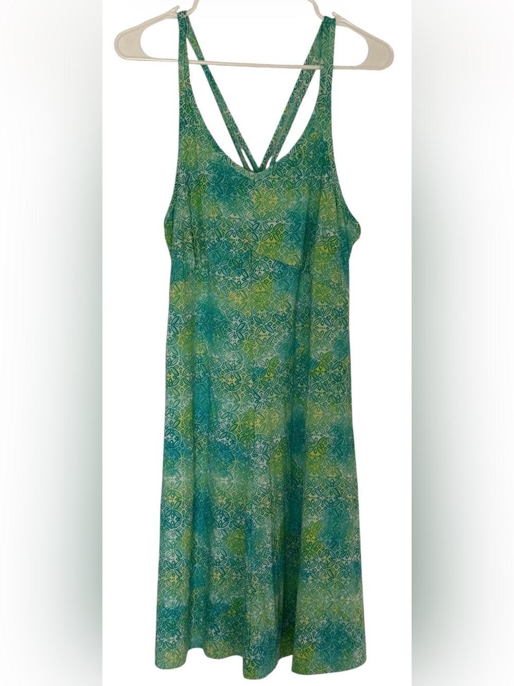 ExOfficio Wanderlux Strappy  A-line Vacation Sleeveless Sundress Blue/Green SzM